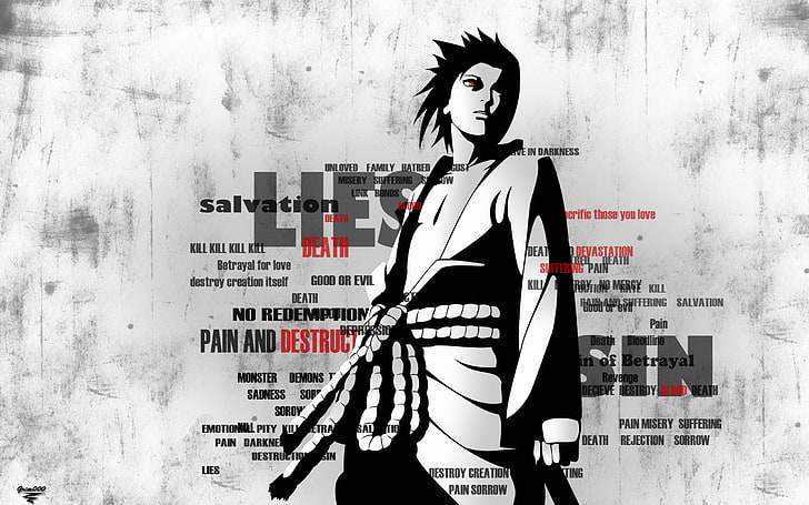 naruto, uchiha sasuke, kata-kata menyakitkan, hitam dan putih, Anime, Wallpaper HD
