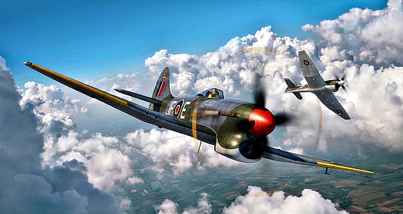  RAF, multi-role fighter, Hawker Tempest Mk.V, during the Second World war, Engine Napier Sabre II, Hawker Aircraft, 4x20 mm Hispano gun Mk.V, HD wallpaper HD wallpaper