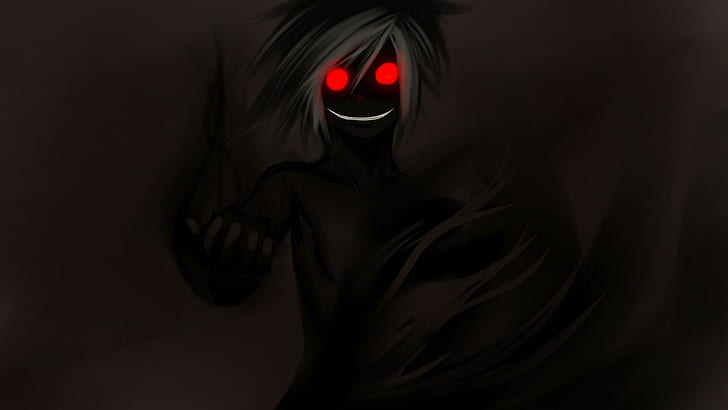 призраки, аниме, красные глаза, темный, чёрный фон, HD обои