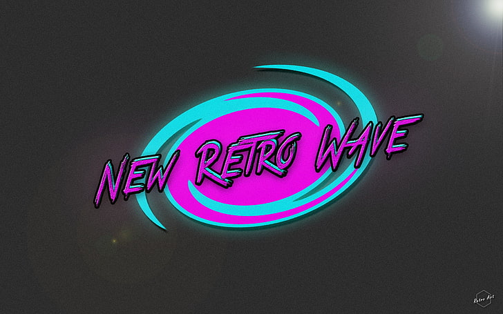 mor ve mavi Yeni Retro Dalga logosu, Yeni Retro Dalga, synthwave, neon, 1980'ler, retro oyunları, bağbozumu, tipografi, HD masaüstü duvar kağıdı