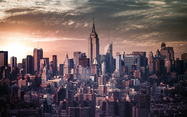 Empire State Building, New York, New York City, Empire State Building, paesaggio urbano, Sfondo HD