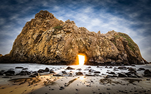 صخرة ، شاطئ ، حديقة فايفر بيج سور الحكومية ، كاليفورنيا ، الولايات المتحدة الأمريكية ، شاطئ فايفر، خلفية HD HD wallpaper