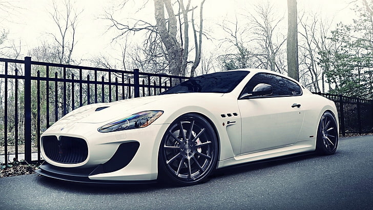 бял Maserati Granturismo, спортен автомобил, Maserati, бял, HD тапет