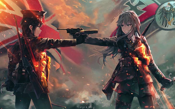 war, anime girls, HD wallpaper