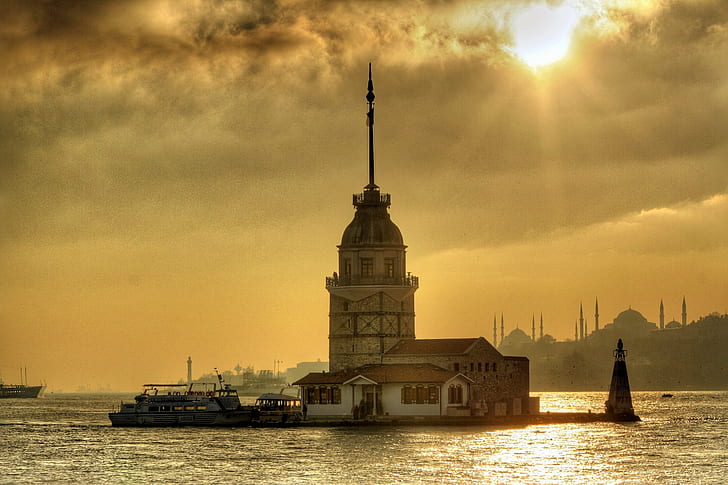 Киз Кулеси, Девичья башня, Стамбул, Турция, HD обои