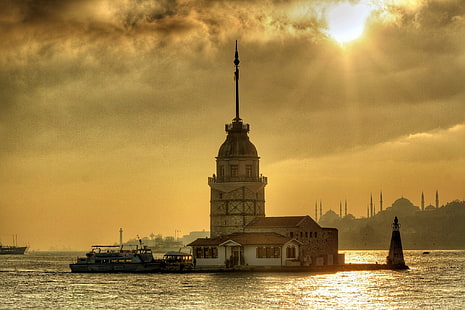 Kiz Kulesi, Jungfrutornet, Istanbul, Turkiet, HD tapet HD wallpaper