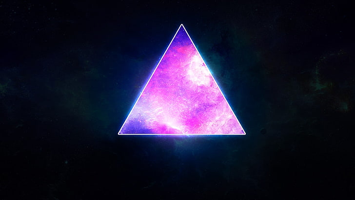 ilustração de triângulo rosa, arte triangular rosa, resumo, triângulo, roxo, arte digital, fundo simples, prisma, HD papel de parede