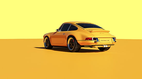 fundo amarelo, carro, veículo, Porsche, carros amarelos, amarelo, brilhante, HD papel de parede HD wallpaper
