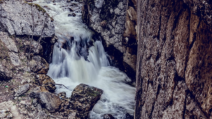 Fels, Bach, Fluss, Wasserfall, HD-Hintergrundbild