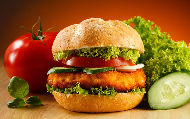 burger, nourriture, tomates, Fond d'écran HD