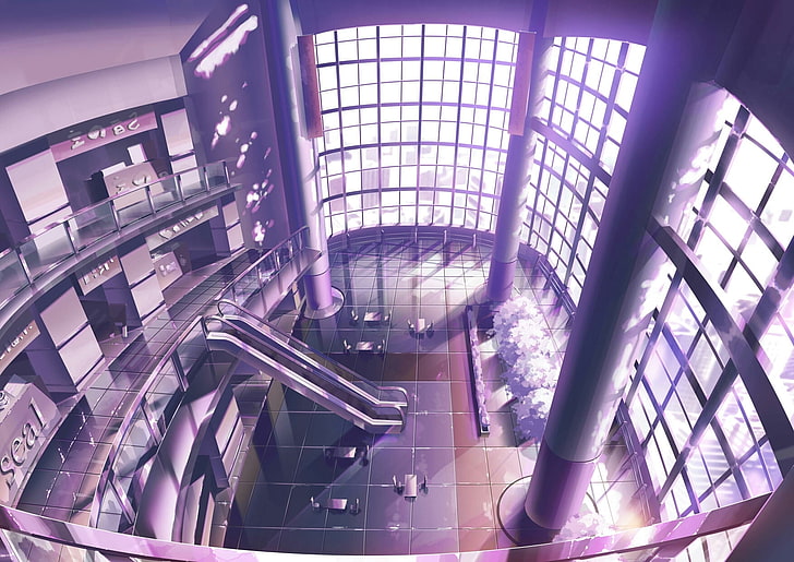 anime landscape, inside the building, mall center, Anime, HD wallpaper