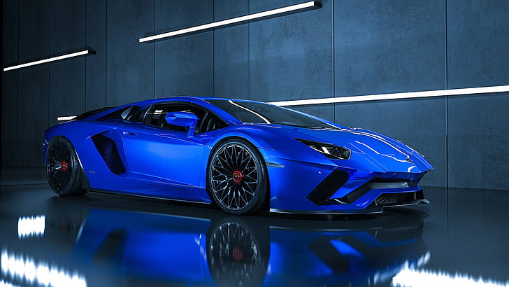 Lamborghini, Lamborghini Aventador, niebieski samochód, samochód, samochód sportowy, supersamochód, pojazd, Tapety HD