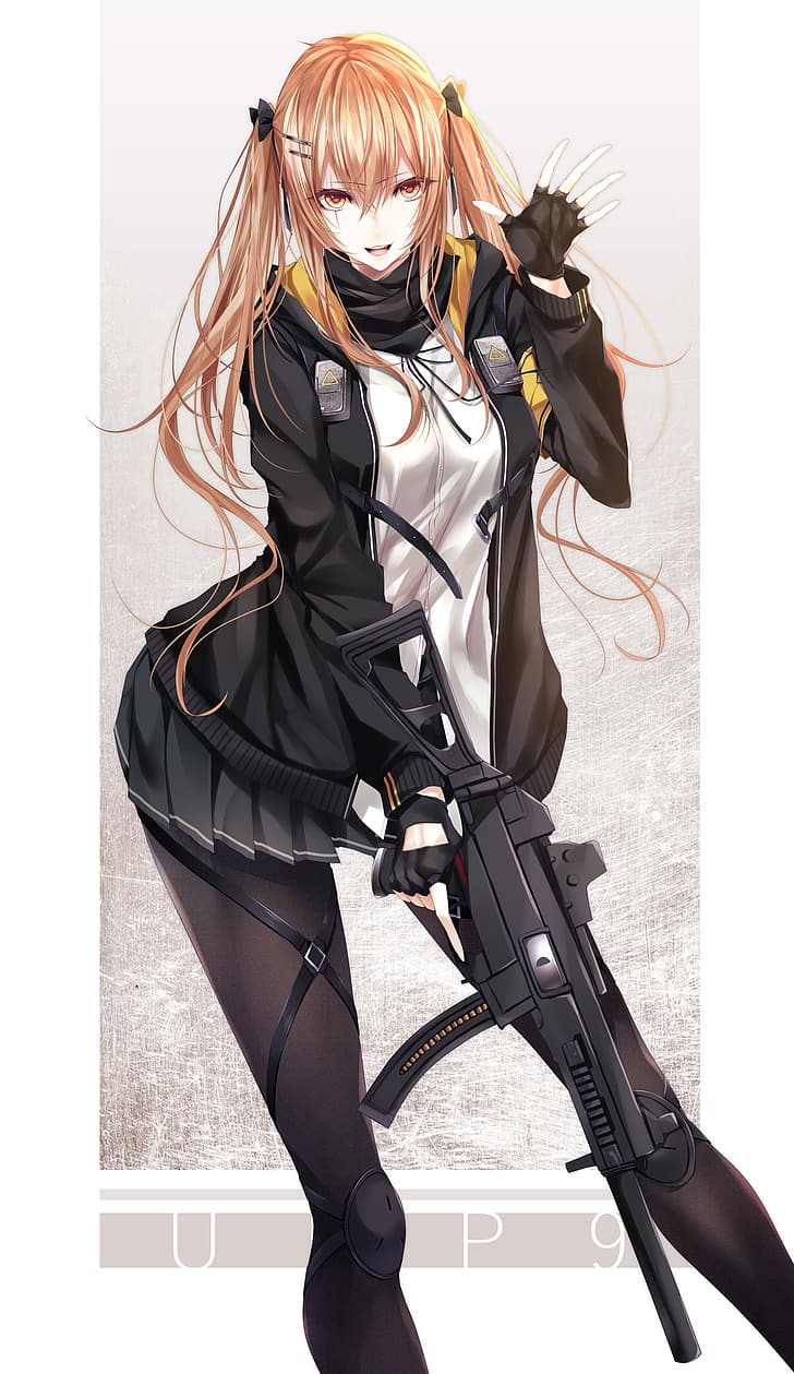 Girls Frontline, UMP9 (Girls' Frontline), girls with guns, black stockings, twintails, HD wallpaper