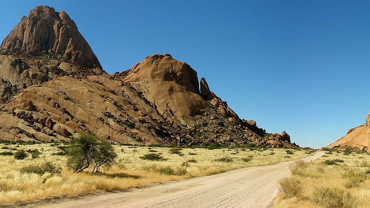 砂漠の道、茶色の岩の形成、自然、1920x1080、崖、砂漠、道、 HDデスクトップの壁紙