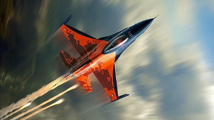 black and orange jet plane, military aircraft, HD wallpaper