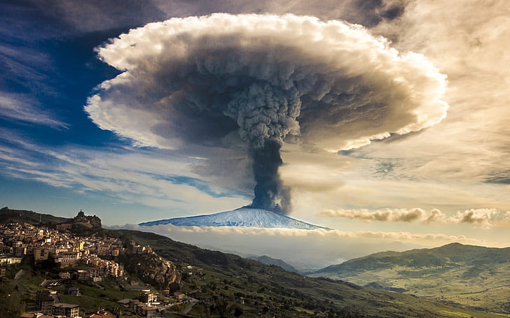 vulcano, natura, montagne, nuvole di funghi, eruzioni, nuvole, paesaggio, Sfondo HD
