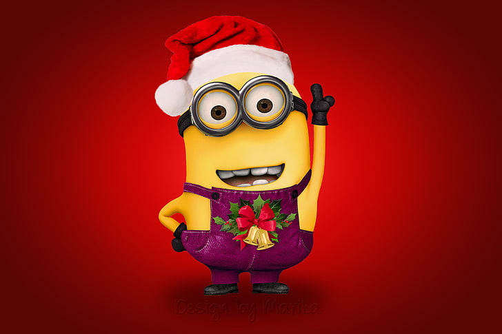 Minions illustration, nytt år, jul, Santa, Xmas, söt, minion, Design av Marika, HD tapet