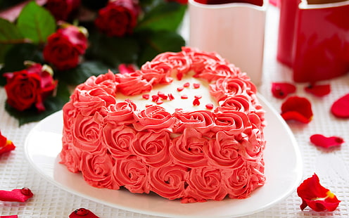 Торта с розови цветя, роза, венчелистчета, розово, цветя, торта, роза, венчелистчета, HD тапет HD wallpaper