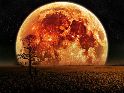 Полнолуние в Овне, иллюстрация луны, 3D, космос, луна, HD обои HD wallpaper