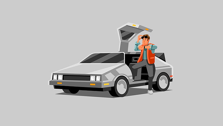 illustrazione coupé grigio, DeLorean, Ritorno al futuro, Sfondo HD