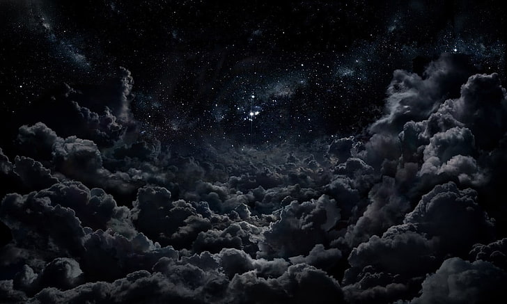 خلفية الغيوم الرمادية ، الغيوم ، الليل ، النجوم، خلفية HD