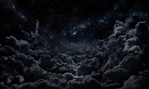 nuvens cinza papel de parede, nuvens, noite, estrelas, HD papel de parede HD wallpaper