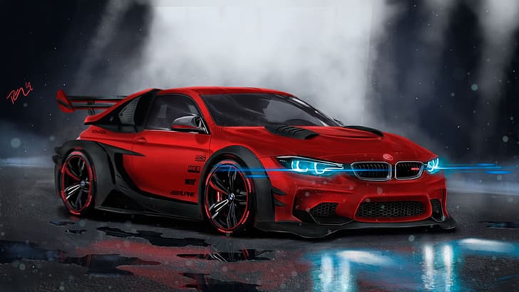 vermelho, carro tuner, azul, preto, BMW, BMW M3, BMW e46 turbo, HD papel de parede