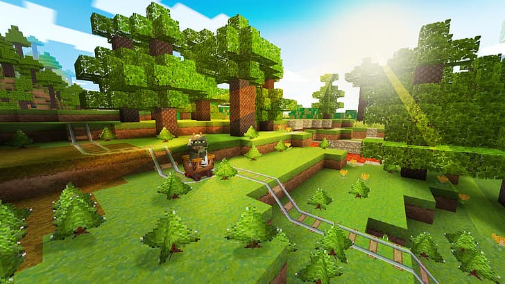 Minecraft, digital, Video Game Landscape, Digital Artist, 3D graphics, pixels, pixel art, video games, HD wallpaper