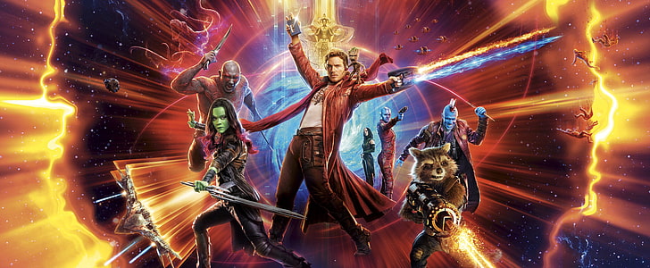 Nebula, Zoe Saldana, Rakun Roket, Gamora, Groot, Drax, Star Lord, The Destroyer, Penjaga Galaxy Vol.2, Wallpaper HD
