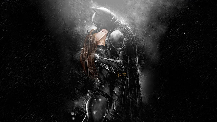 ilustrasi karakter pria, Batman, Catwoman, berciuman, Wallpaper HD