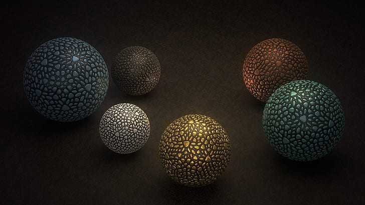 seni digital, abstrak, 3D Abstrak, berwarna-warni, bola, bola, tekstur, Wallpaper HD