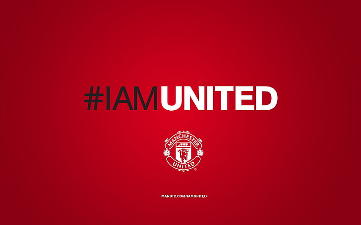 Iam United Manchester United-Logo Brand Sports HD .. , พื้นหลังสีแดงพร้อมข้อความซ้อนทับ, วอลล์เปเปอร์ HD