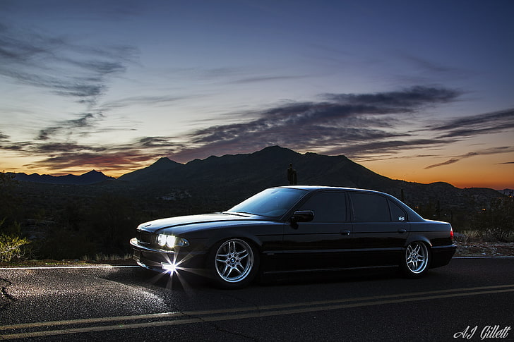 schwarze Limousine, BMW, der Abend, schwarz, Boomer, E38, Bimmer, HD-Hintergrundbild