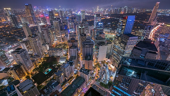 град, градски пейзаж, Хонг Конг, мегаполис, нощ, силует, Китай, небостъргач, център, осветление, Азия, кула, тъмнина, градски светлини, HD тапет HD wallpaper