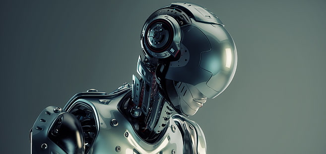 сива и черна робот илюстрация, робот, научна фантастика, произведения на изкуството, HD тапет HD wallpaper