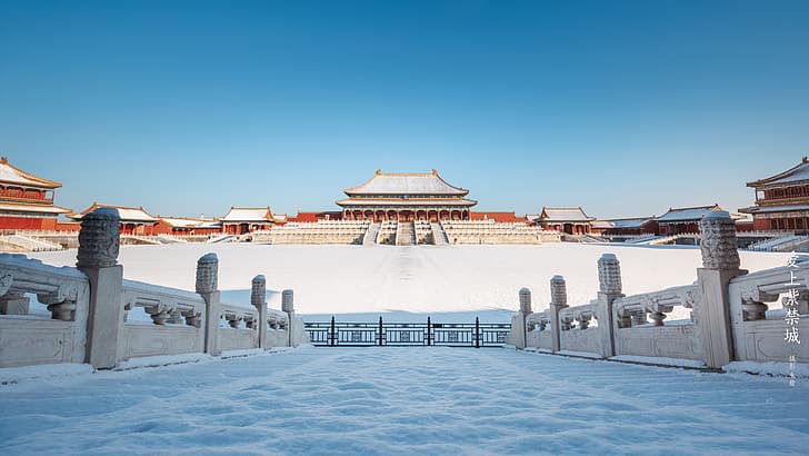 Chinese architecture, snow, The Imperial Palace, HD wallpaper