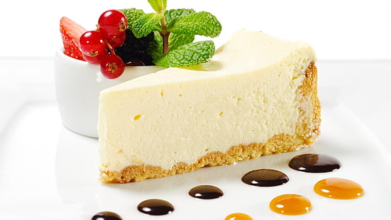cheese cake, cheesecake, mint, berries, HD wallpaper HD wallpaper