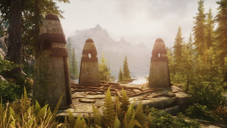 three brown pylons, The Elder Scrolls V: Skyrim, video games, HD wallpaper