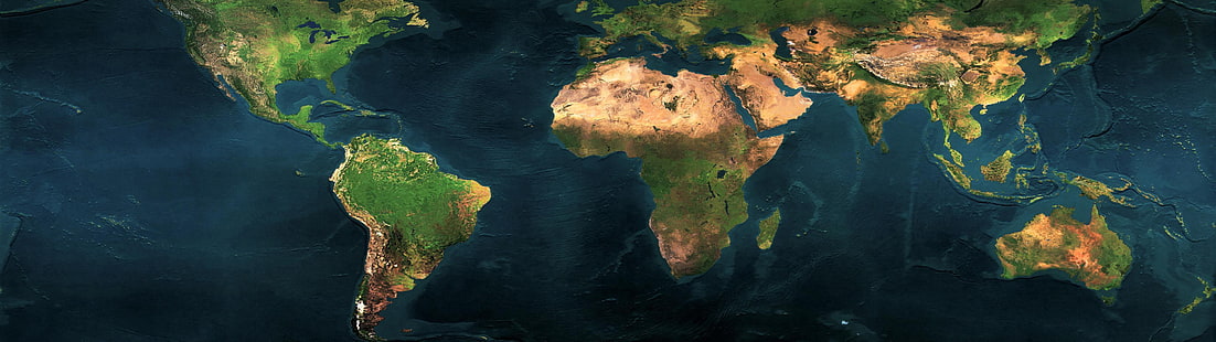 خريطة العالم ، شاشة مزدوجة ، القارات ، المحيط ، 3840 × 1080، خلفية HD HD wallpaper