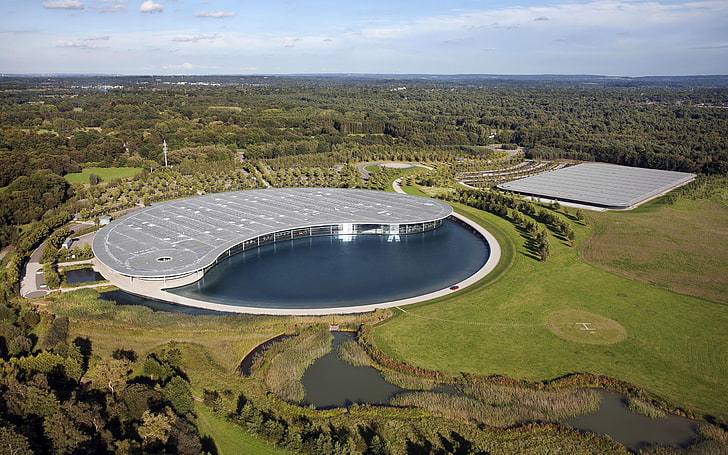 rundes Glasgebäude, Natur, Landschaft, Luftaufnahme, modern, Architektur, Technologie, Fabriken, England, HD-Hintergrundbild