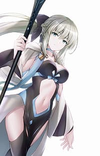 anime, anime girls, serie Fate, Fate/Grand Order, Morgan le Fay, coda di cavallo, capelli bianchi, capelli lunghi, Sfondo HD HD wallpaper