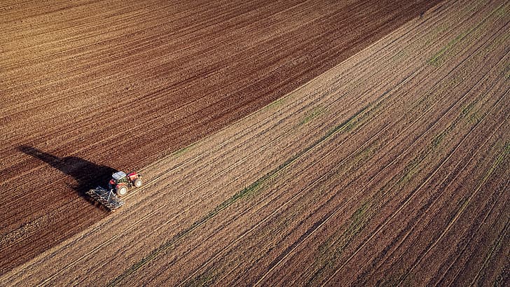 vista aérea, campo, Agro (plantas), agricultores, vehículo, tractores, al aire libre, Fondo de pantalla HD