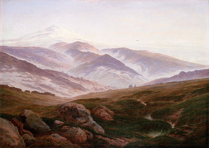 pintura abstracta marrón y blanca, paisaje, pintura, Caspar David Friedrich, Fondo de pantalla HD