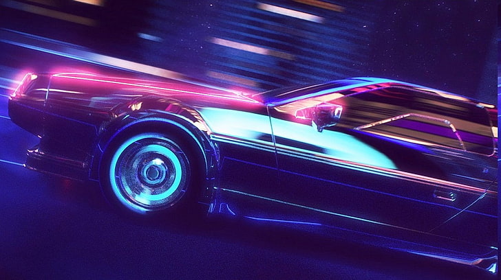 nova onda retro synthwave jogos retro de carros delorean de néon dos anos 80, HD papel de parede