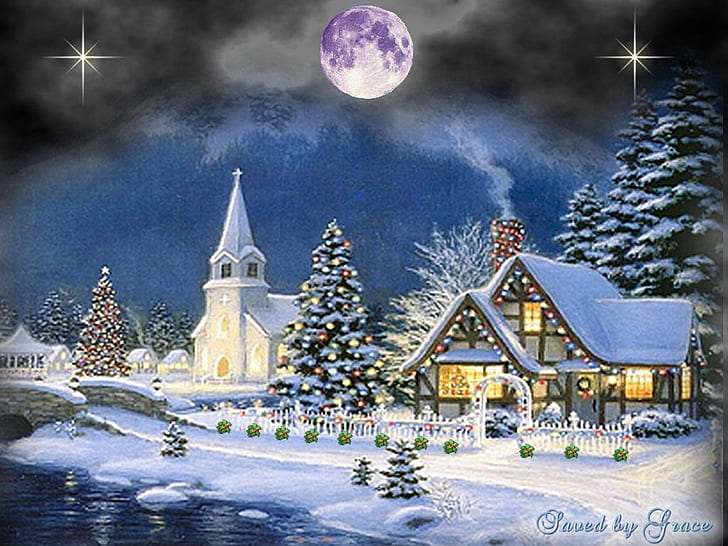 Christmas holiday Christmas church Abstract Other HD Art , Winter, Holiday, Christmas, snow, tree, HD wallpaper