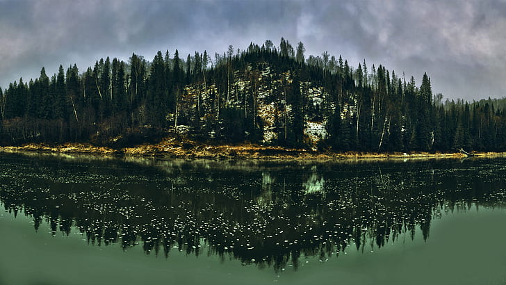 風景、HDR、自然、森林、秋、水、湖、川、木、空、 HDデスクトップの壁紙