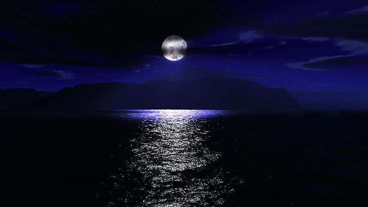 linda noite, céu noturno, noite, lua, lua cheia, natureza, HD papel de parede