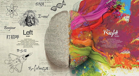 Левый правый мозг, абстрактная живопись, аэро, креатив, HD обои HD wallpaper