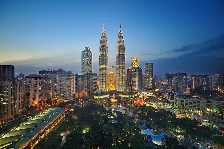 Кула Петронас, Малайзия, градски пейзаж, небостъргач, Куала Лумпур, Малайзия, кули Петронас, HD тапет