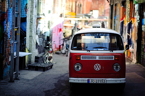 red and white Volkswagen bus, car, Volkswagen, vans, Volkswagen combi, vehicle, HD wallpaper HD wallpaper